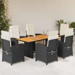 Set mobilier de grădină cu perne, 7 piese, negru, poliratan GartenMobel Dekor