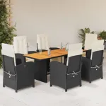 Set mobilier de grădină cu perne, 7 piese, negru, poliratan GartenMobel Dekor