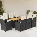 Set mobilier de grădină cu perne, 9 piese, negru, poliratan GartenMobel Dekor