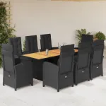 Set mobilier de grădină cu perne, 9 piese, negru, poliratan GartenMobel Dekor