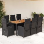 Set mobilier de grădină cu perne, 9 piese, negru, poliratan GartenMobel Dekor