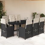 Set mobilier de grădină cu perne, 9 piese, negru, poliratan GartenMobel Dekor