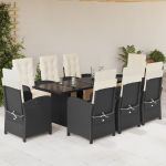 Set mobilier de grădină cu perne, 9 piese, negru, poliratan GartenMobel Dekor