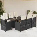 Set mobilier de grădină cu perne, 9 piese, negru, poliratan GartenMobel Dekor
