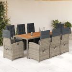 Set mobilier grădină cu perne, 9 piese, gri, poliratan GartenMobel Dekor
