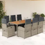 Set mobilier grădină cu perne, 9 piese, gri, poliratan GartenMobel Dekor