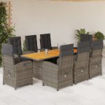 Set mobilier grădină cu perne, 9 piese, gri, poliratan GartenMobel Dekor