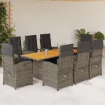 Set mobilier grădină cu perne, 9 piese, gri, poliratan GartenMobel Dekor