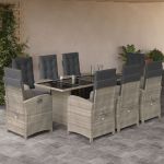 Set mobilier grădină cu perne, 9 piese, gri deschis, poliratan GartenMobel Dekor