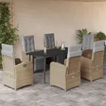 Set de masă pentru grădină, 7 piese, cu perne, bej, poliratan GartenMobel Dekor