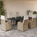Set de masă pentru grădină, 7 piese, cu perne, bej, poliratan GartenMobel Dekor