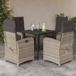 Set mobilier de grădină cu perne, 5 piese gri deschis poliratan GartenMobel Dekor