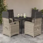Set mobilier de grădină cu perne, 5 piese gri deschis poliratan GartenMobel Dekor