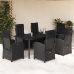 Set mobilier de grădină cu perne, 7 piese, negru, poliratan GartenMobel Dekor