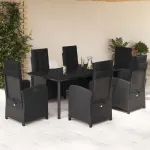 Set mobilier de grădină cu perne, 7 piese, negru, poliratan GartenMobel Dekor