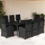Set mobilier de grădină cu perne, 9 piese, negru, poliratan GartenMobel Dekor