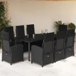 Set mobilier de grădină cu perne, 9 piese, negru, poliratan GartenMobel Dekor