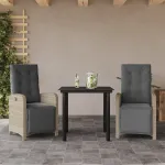 Set bistro cu perne, 3 piese, gri deschis, poliratan GartenMobel Dekor