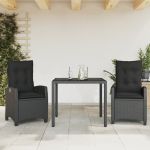 Set mobilier de grădină cu perne, 3 piese, negru, poliratan GartenMobel Dekor