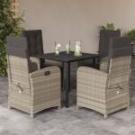 Set mobilier de grădină cu perne, 5 piese gri deschis poliratan GartenMobel Dekor
