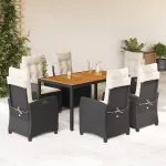 Set mobilier de grădină cu perne, 7 piese, negru, poliratan GartenMobel Dekor