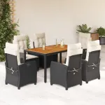 Set mobilier de grădină cu perne, 7 piese, negru, poliratan GartenMobel Dekor