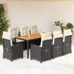 Set mobilier de grădină cu perne, 9 piese, negru, poliratan GartenMobel Dekor