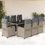 Set mobilier grădină cu perne, 9 piese, gri, poliratan GartenMobel Dekor
