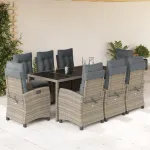 Set mobilier grădină cu perne, 9 piese, gri, poliratan GartenMobel Dekor