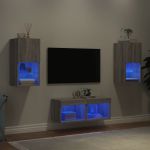 Comode TV de perete cu lumini LED, 4 piese, gri sonoma GartenMobel Dekor