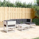 Set mobilier grădină cu perne 5 piese alb lemn masiv de pin GartenMobel Dekor
