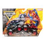 Set 2 mașinuțe metalice Monster Jam Venom vs Spider-Man, scara 1:65