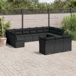 Set mobilier de grădină cu perne, 13 piese, negru, poliratan GartenMobel Dekor