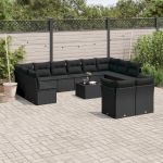 Set mobilier de grădină cu perne, 13 piese, negru, poliratan GartenMobel Dekor