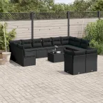Set mobilier de grădină cu perne, 13 piese, negru, poliratan GartenMobel Dekor