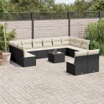 Set mobilier de grădină cu perne, 13 piese, negru, poliratan GartenMobel Dekor