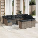 Set mobilier de grădină cu perne, 14 piese, gri, poliratan GartenMobel Dekor