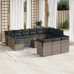 Set mobilier de grădină cu perne, 14 piese, gri, poliratan GartenMobel Dekor