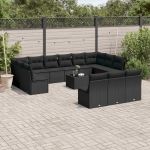 Set mobilier de grădină cu perne, 14 piese, negru, poliratan GartenMobel Dekor