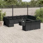 Set mobilier de grădină cu perne, 14 piese, negru, poliratan GartenMobel Dekor