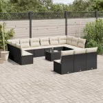 Set mobilier de grădină cu perne, 14 piese, negru, poliratan GartenMobel Dekor