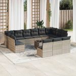 Set mobilier de grădină cu perne,14 piesegri deschis, poliratan GartenMobel Dekor