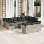 Set mobilier de grădină cu perne,14 piesegri deschis, poliratan GartenMobel Dekor