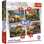 Puzzle Trefl 4 in 1 cu dinozauri interesanți, 35-70 piese, 4+ ani