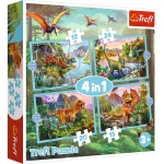 Puzzle Trefl 4 în 1 Lumea Dinozaurilor pentru copii 4+ ani