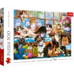 Puzzle Trefl 500 piese Familia de Pisicuțe, multicolor, 10+ ani