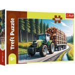 Puzzle Trefl cu 100 piese, Tractor forestier cu lemne, 5+ ani