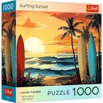 Puzzle Trefl 1000 piese Surfing Sunset, colectia SUA, cu poster inclus