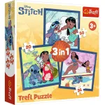 Puzzle Trefl 3 in 1 Disney Stitch pentru copii 3+ ani, multicolor