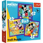 Puzzle Trefl 3 in 1 cu Mickey Mouse și Prietenii, 20/36/50 piese, 3+
